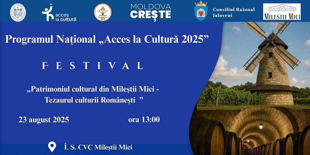 Mileștii Mici găzduiește prima ediție a Festivalului „Patrimoniul cultural Mileștii Mici – Tezaurul Culturii Românești”