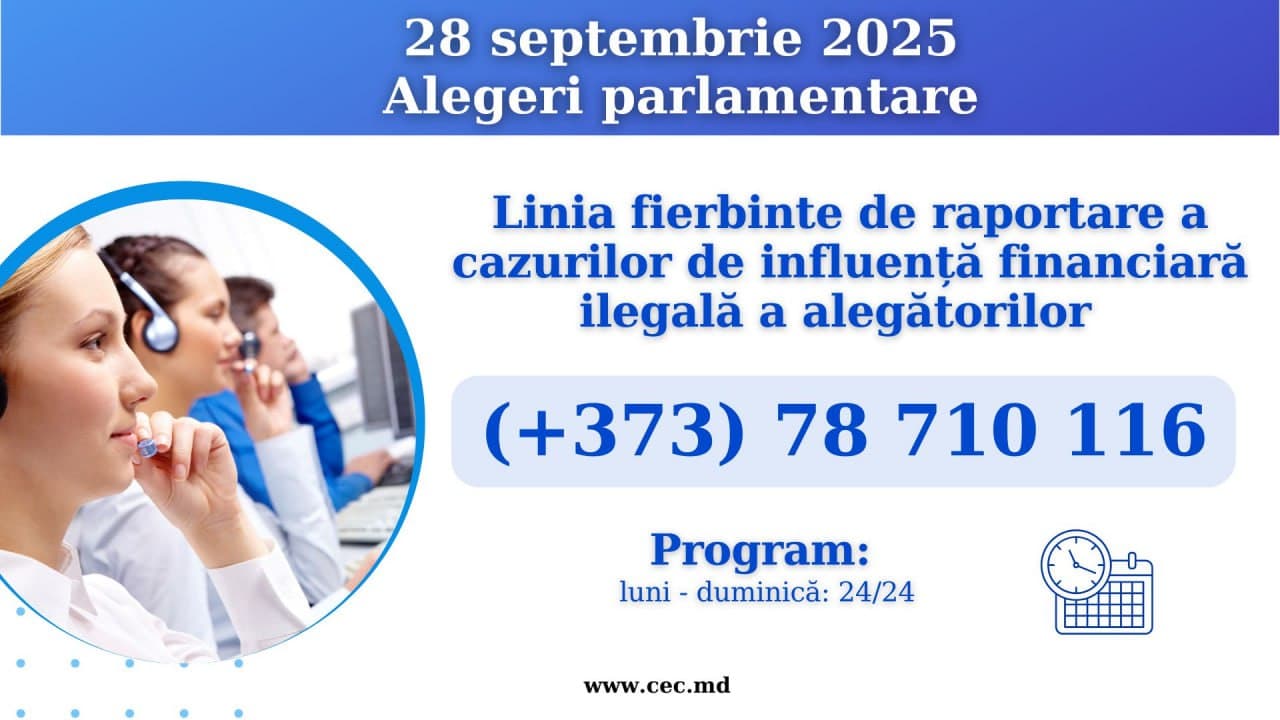 CEC și CNA au lansat o Linie Fierbinte pentru raportarea cazurilor de corupere electorală la alegerile parlamentare din 28 septembrie