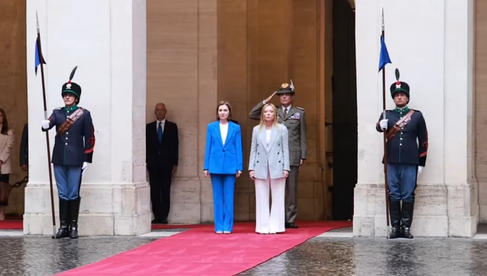 VIDEO // Ceremonia de întâmpinare a Maiei Sandu de către prim-ministrul Italiei, Giorgia Meloni