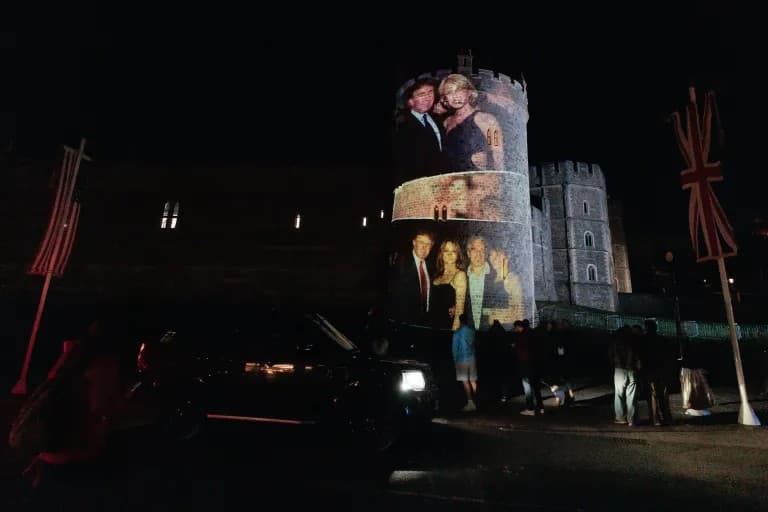 Patru persoane arestate pentru imaginile proiectate pe Castelul Windsor unde Regele Charles îl va primi pe Donald Trump
