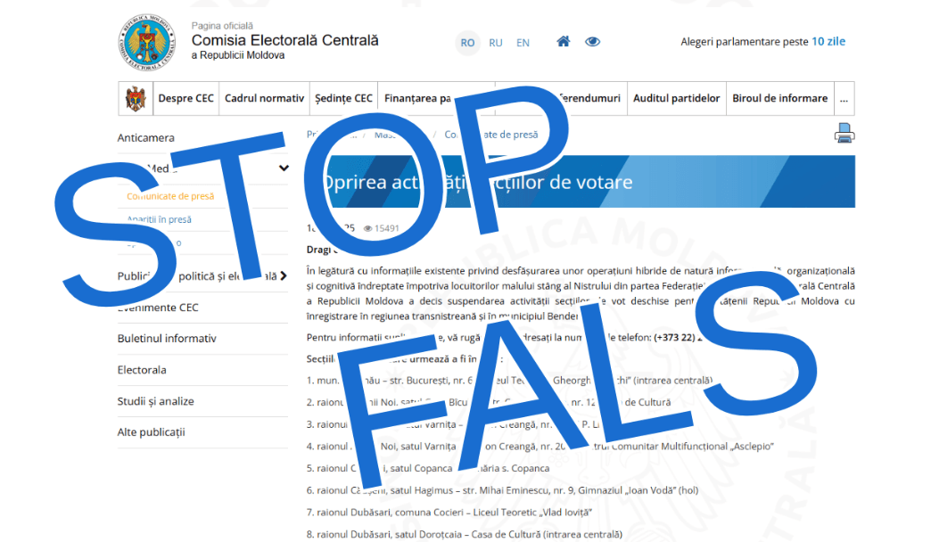 Atenție la manipulări! CEC dezminte informațiile false despre închiderea secțiilor de votare pentru alegătorii din stânga Nistrului
