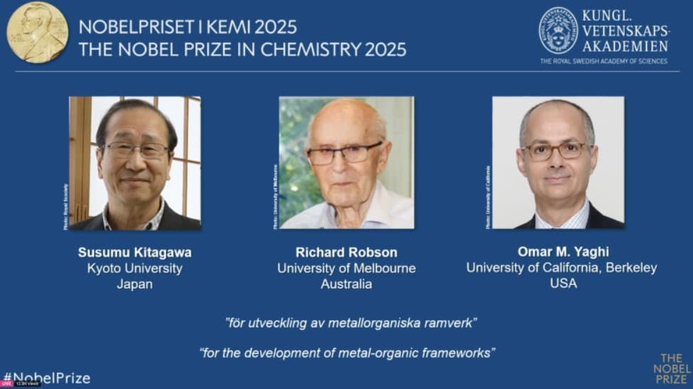Premiul Nobel pentru Chimie pe anul 2025 a fost câștigat de trei cercetători: Susumu Kitagawa, Richard Robson și Omar Yaghi