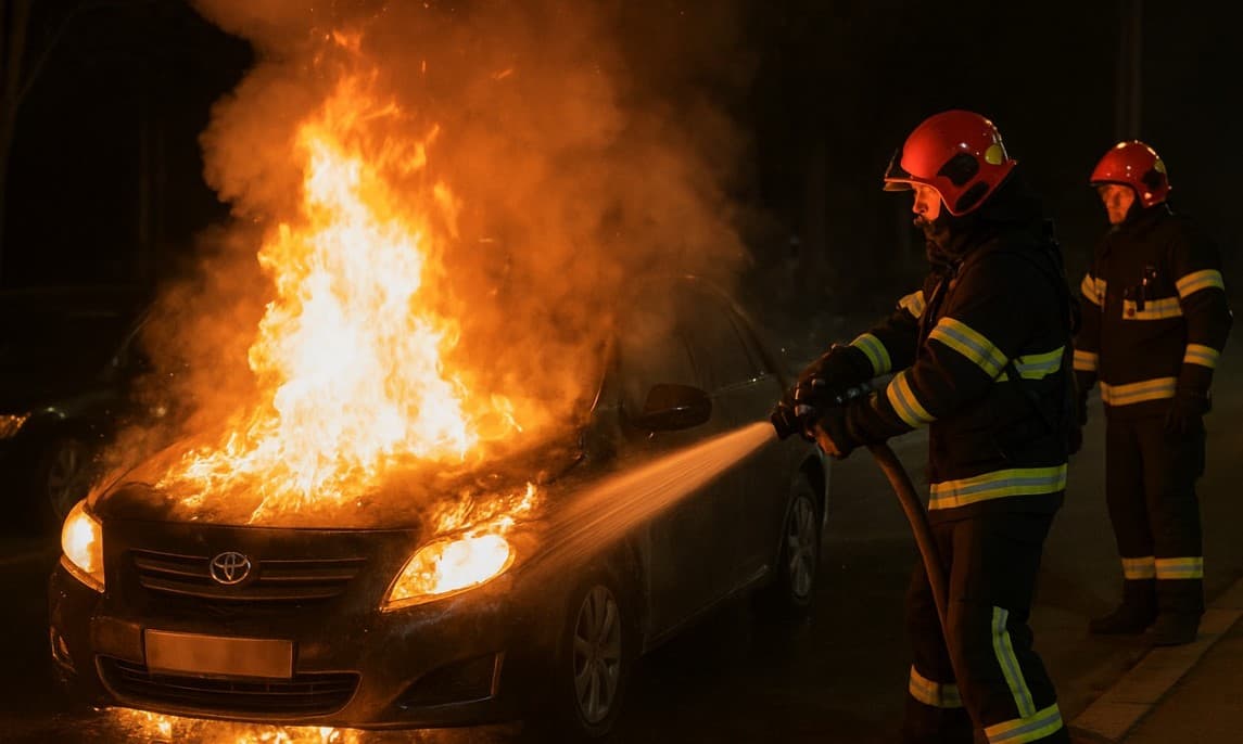 Incendiu în capitălă. O mașină, mistuită de flăcări după ce s-a izbit într-un alt autoturism