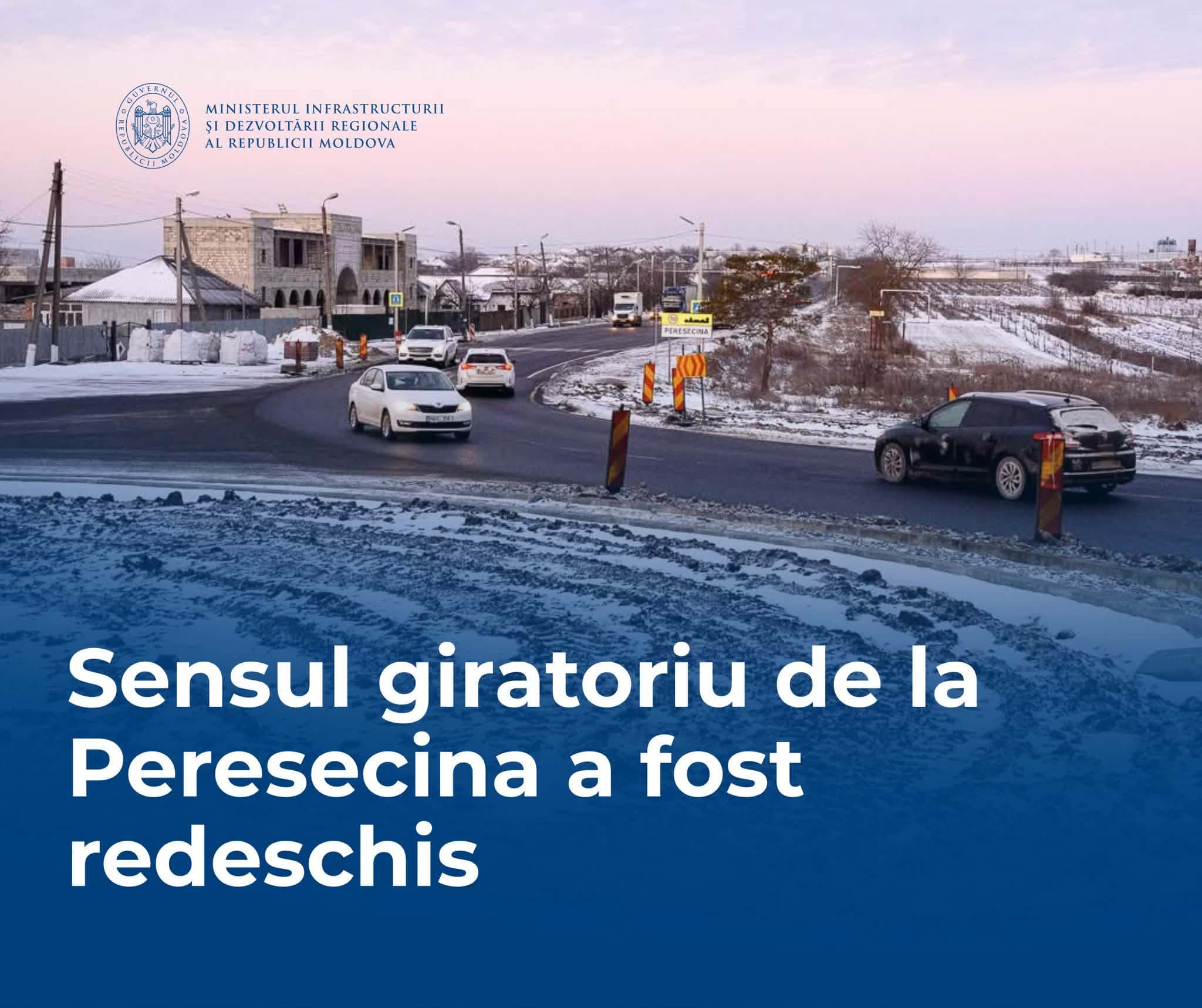 A fost redeschisă circulația pe sensul giratoriu de la Peresecina, pe drumul Chișinău–Orhei–Bălți