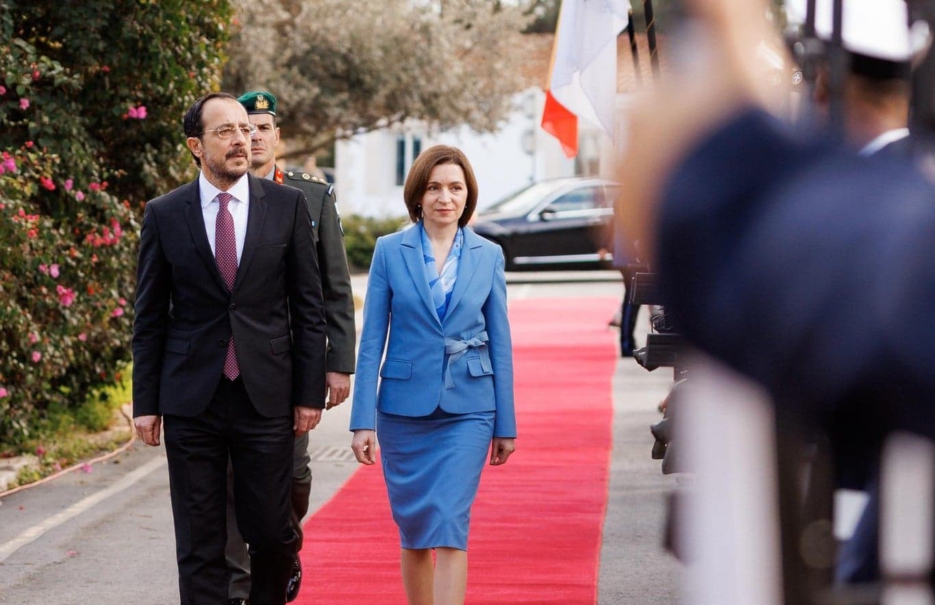 Președintele Ciprului, Nikos Christodoulides, a fost întâmpinat de Maia Sandu la Președinție