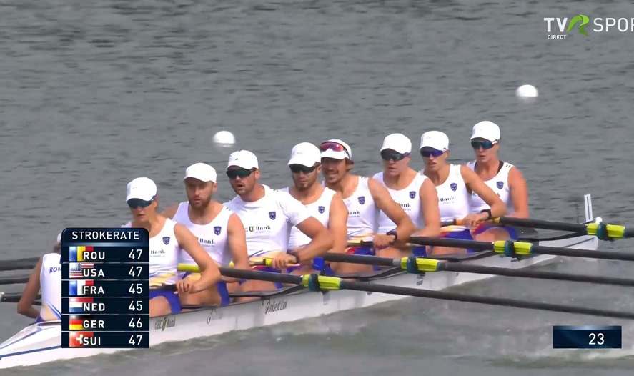 Canotaj: România a câştigat al treilea aur mondial la Amsterdam, cu barca de 8+1 mixt