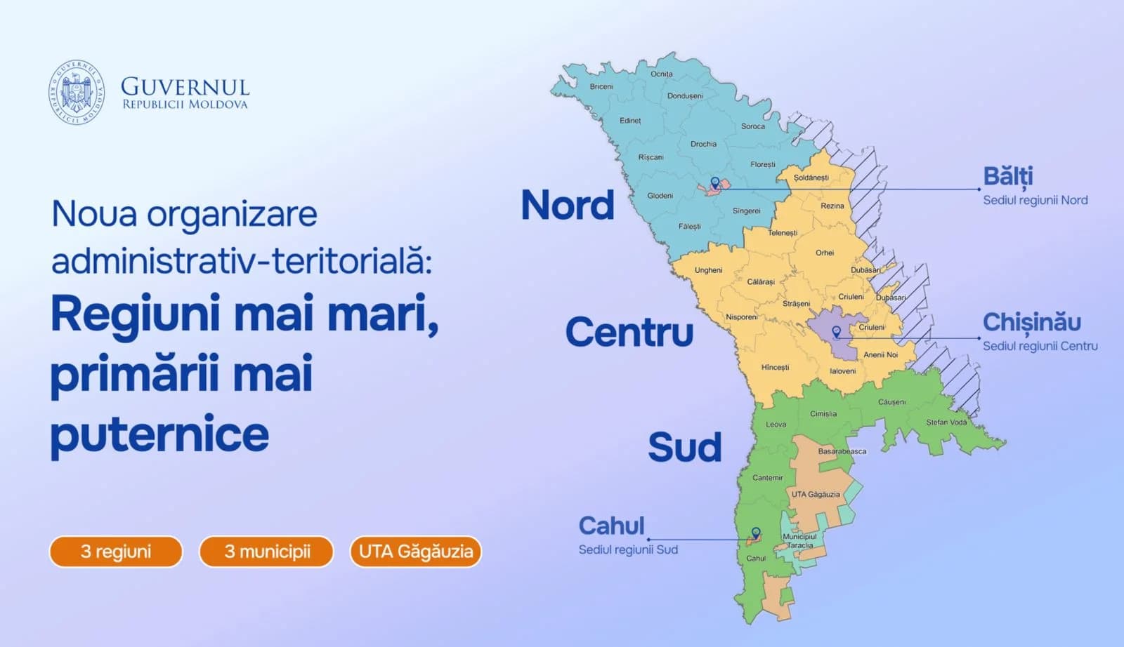 Guvernul a publicat harta noii organizări administrativ-teritoriale. Cum vor arăta cele trei regiuni