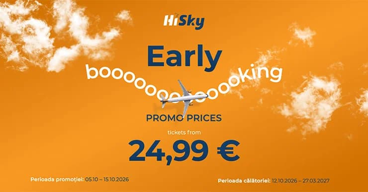 Bilete de avion de la 24,99 euro/segment. HiSky lansează campania de promoții pentru sezonul de iarnă